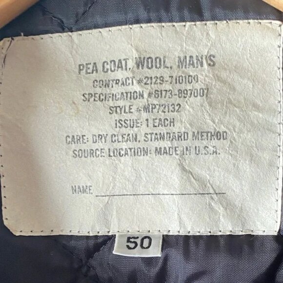 VINTAGE Military Issue Made in USA Navy Blue Wool Double Breasted Pea Coat SZ 50 - Picture 3 of 4